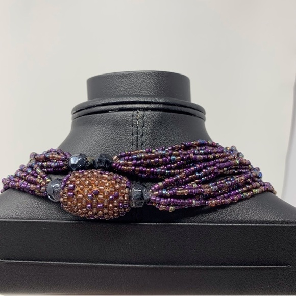 Vintage Purple Seed Beaded Pineapple Inspired Long Layered Chunky Necklace 21" - Picture 8 of 9